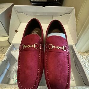 Amali Crimson Red Suede Driving Mocassin Loafers Classic Slip-Ons with Horsebit
